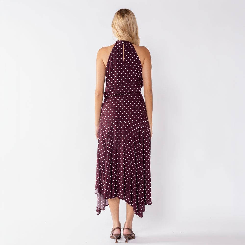 Vestido Midi Feminino Gola Alta Assimétrico Patricia Foster