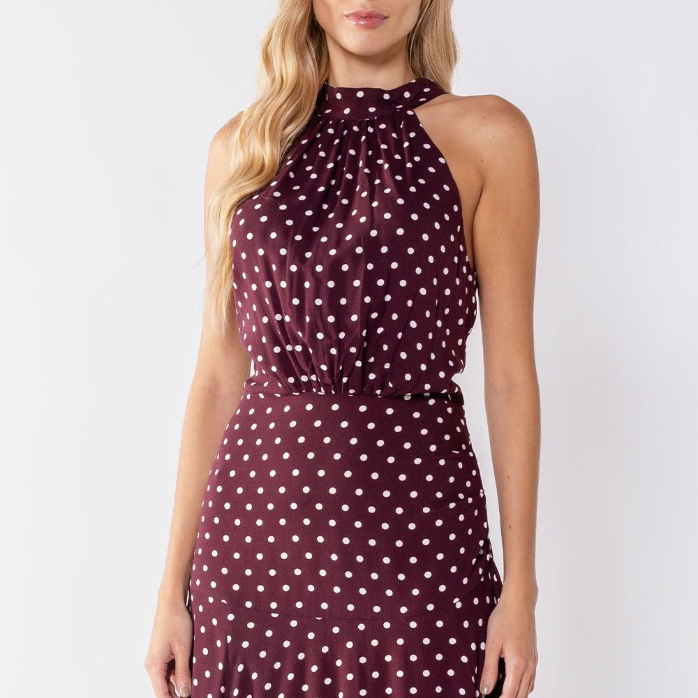 Vestido Midi Feminino Gola Alta Assimétrico Patricia Foster