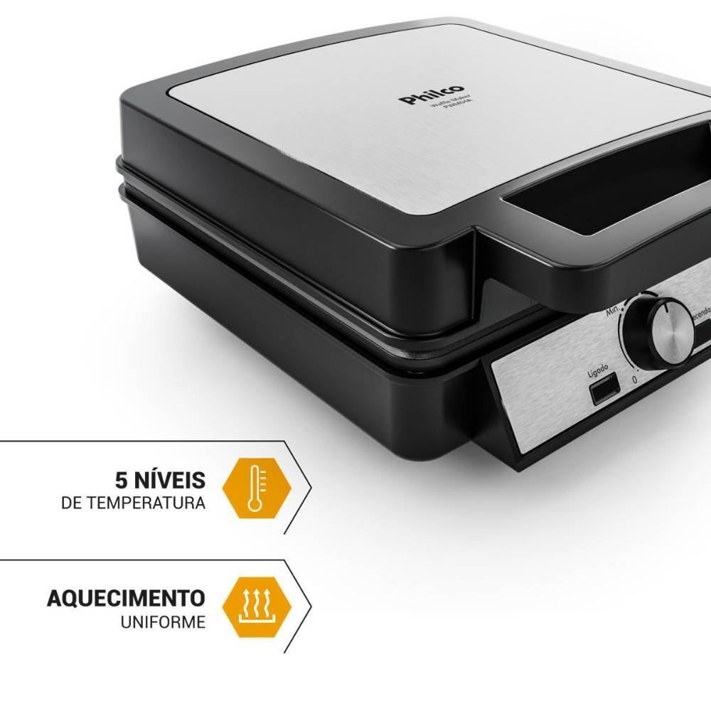 Waffle Maker Philco 5 Temperaturas 4 Waffles PWM04A