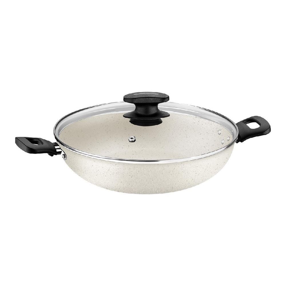 Wok com Tampa de Vidro Loreto Tramontina 3,3 Litros - Bege