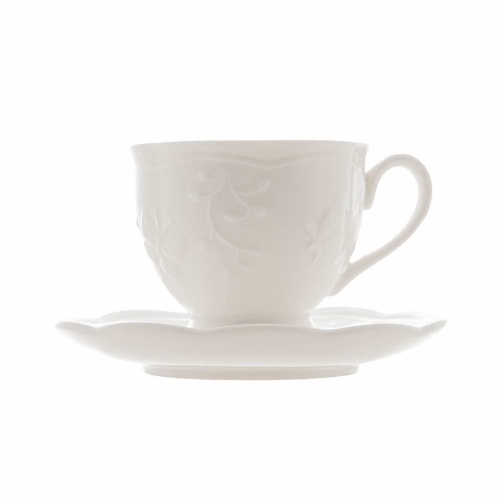 Xícara De Café Com Pires Lyor De Porcelana Butterfly 100Ml - Branco