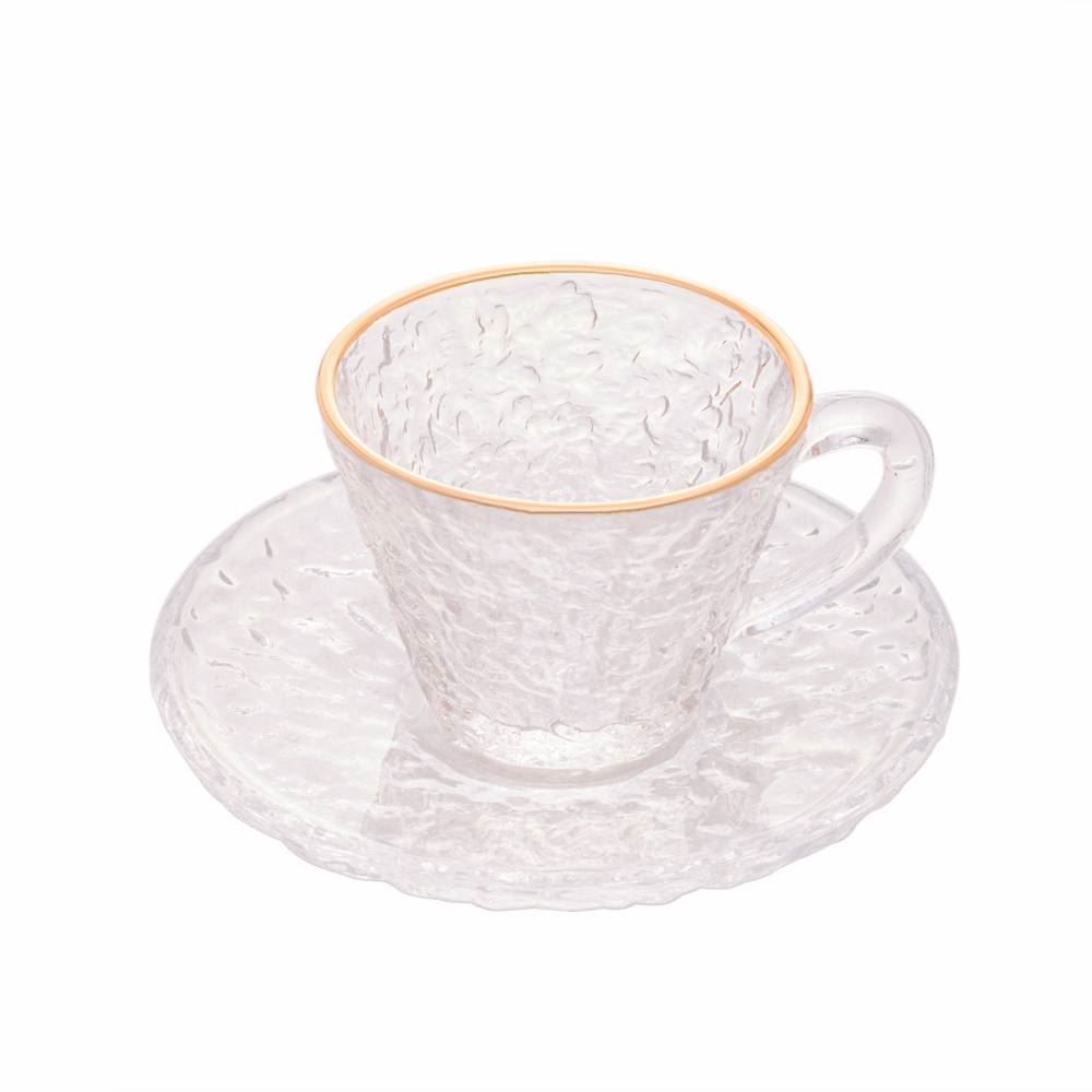 Xícara de Café com Pires Martelado 70Ml Lyor - Filete Dourado