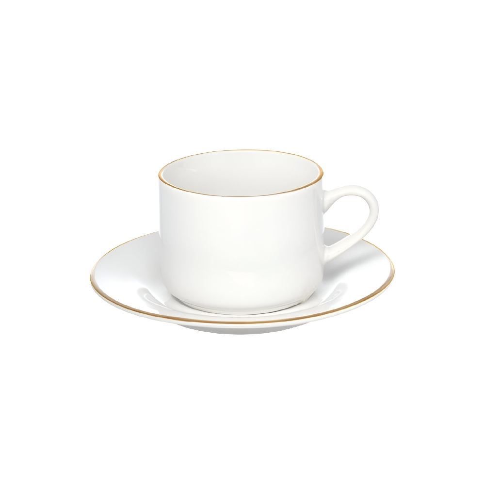 Xícara De Chá Com Pires De Porcelana Royal 200 Ml - Filete Dourado