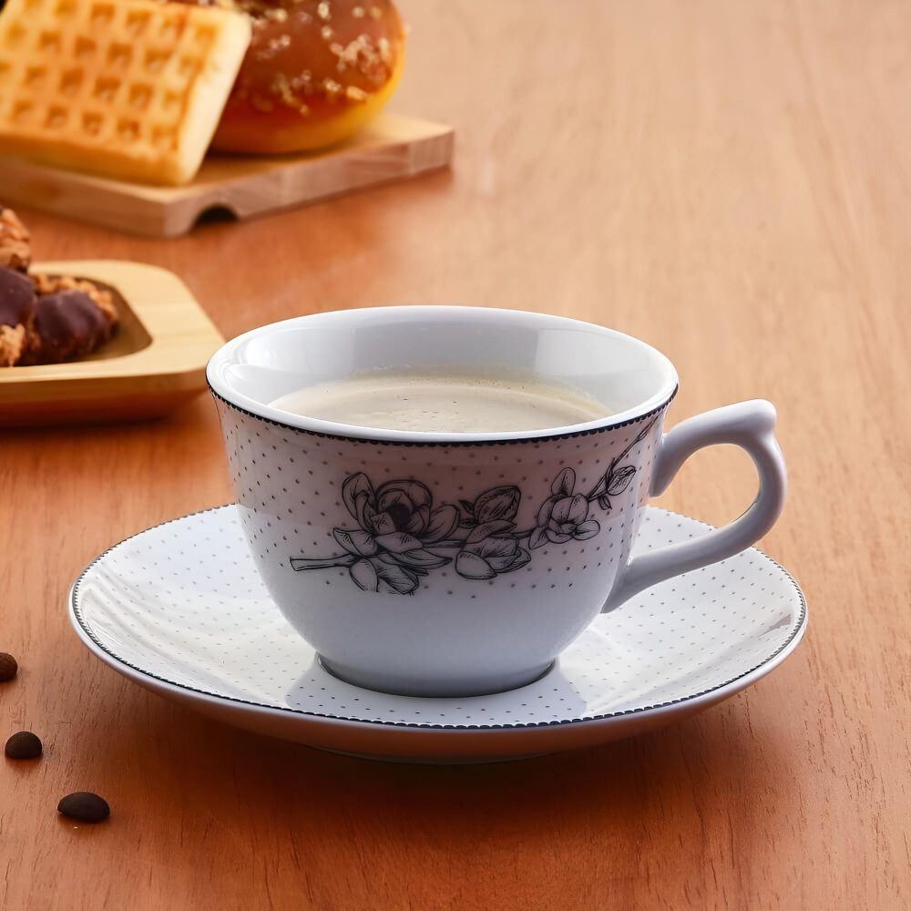 Xícara de Chá com Pires Porcelana Jasmine Havan Casa - 220Ml