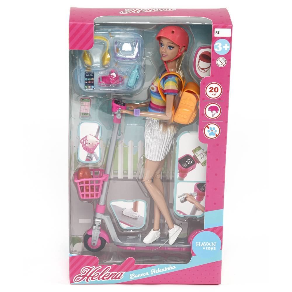 Boneca Helena Com Patinete E Acessórios Havan Toys - HBR0662