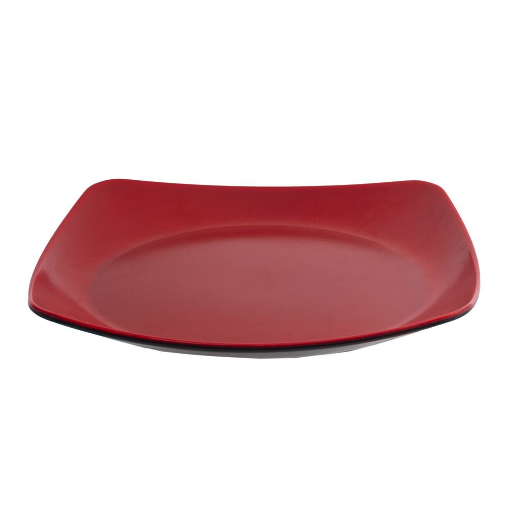 Prato Quadrado Oriental Melamina 20Cm - Vermelho e Preto