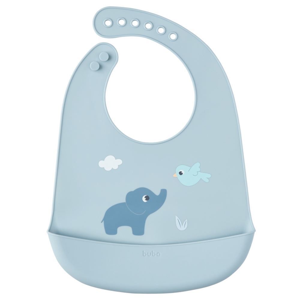 Babador Em Silicone Com Pega-Migalhas Cloudy Buba - Azul Claro