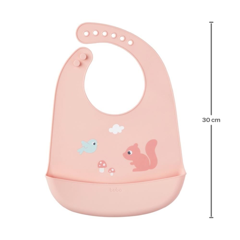 Babador Em Silicone Com Pega-Migalhas Cloudy Buba - Rosa Claro