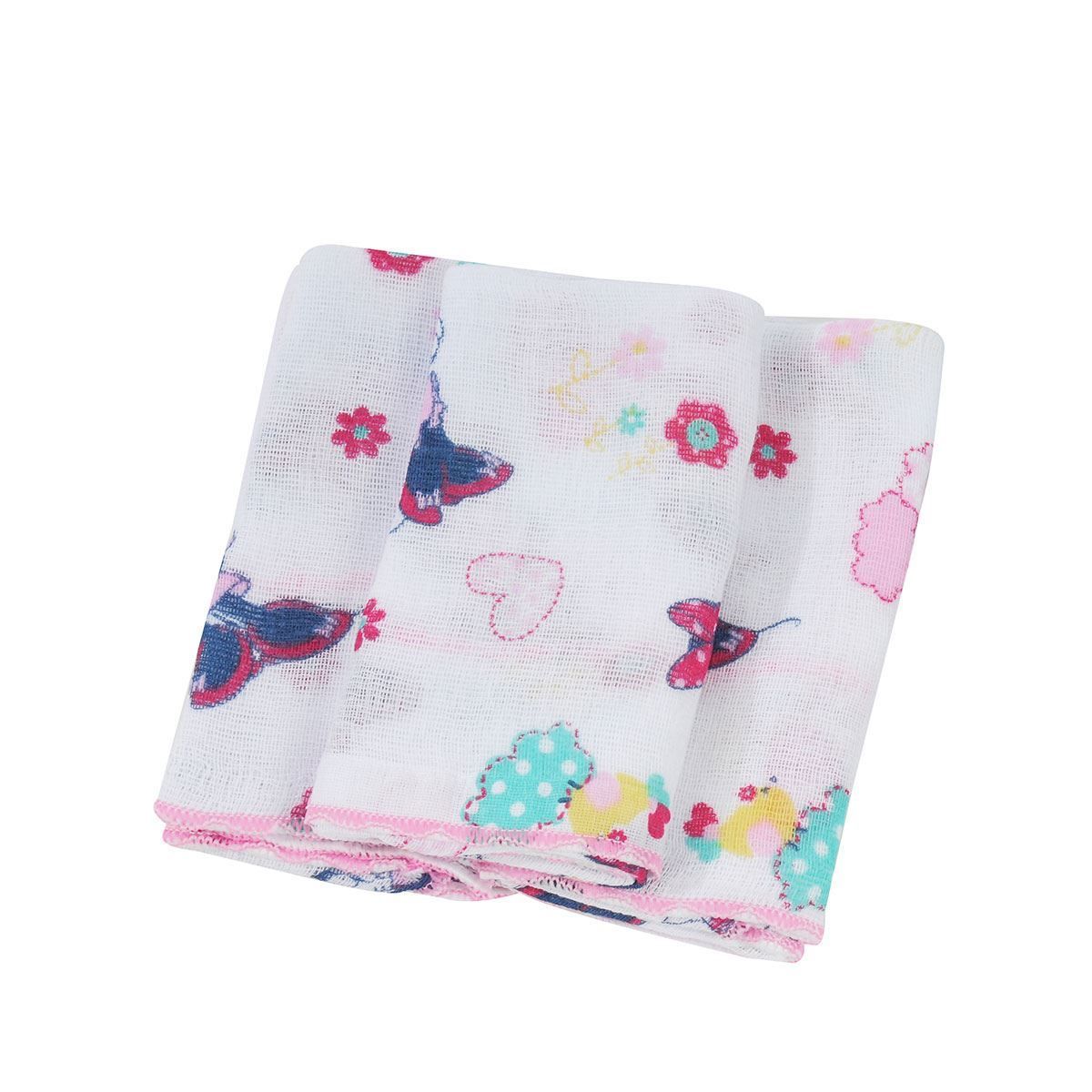 Toalhinha Babete 32x32cm Estampado 3 peças Disney - Rosa