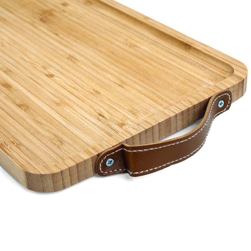 Bandeja De Bambu Com Alça Couro Havan Casa -  35,2cm
