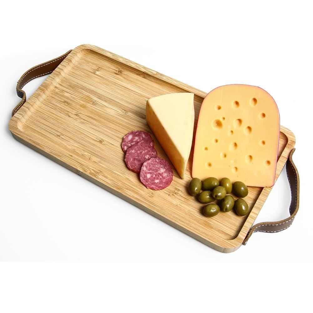 Bandeja De Bambu Com Alça Couro Havan Casa -  35,2cm