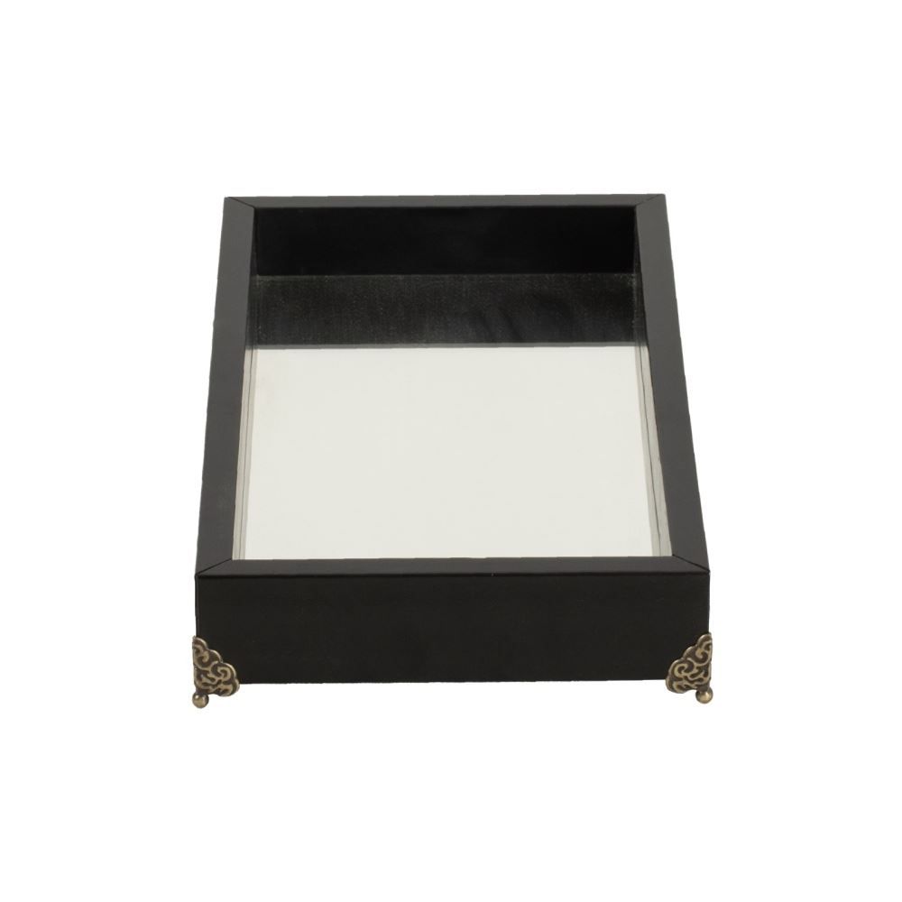Bandeja Decorativa Espelhada Com Pé Bw Quadros 31 Cm - Preto 
