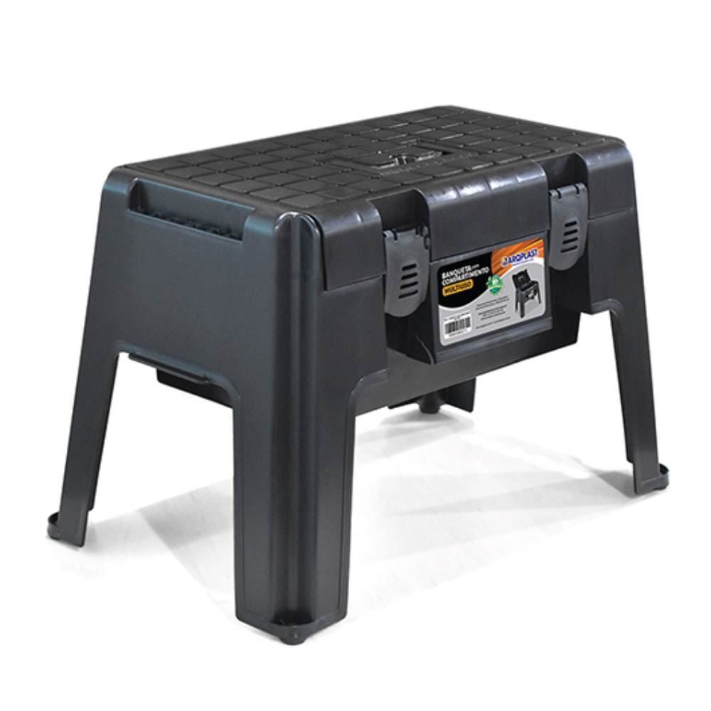 Banqueta Com Compartimento Multiuso Trava Plástica Arqplast - Preto