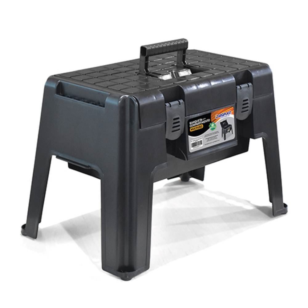 Banqueta Com Compartimento Multiuso Trava Plástica Arqplast - Preto