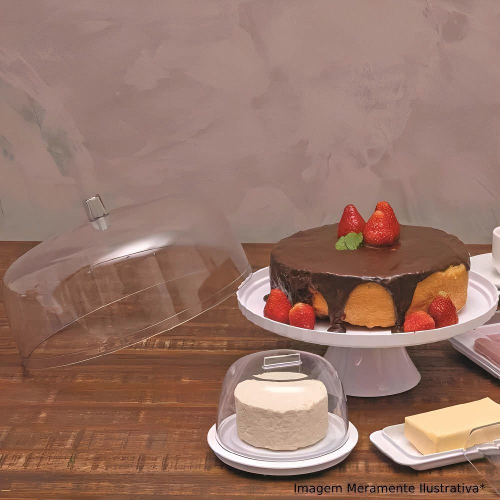 Boleira Com Pé E Tampa De Plástico Break Ou 30 Cm - Branco