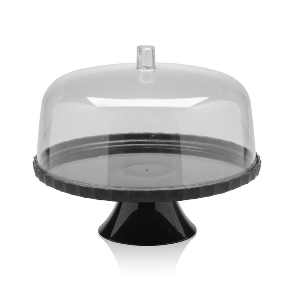 Boleira Com Pé E Tampa De Plástico Break Ou 30 Cm - Preto