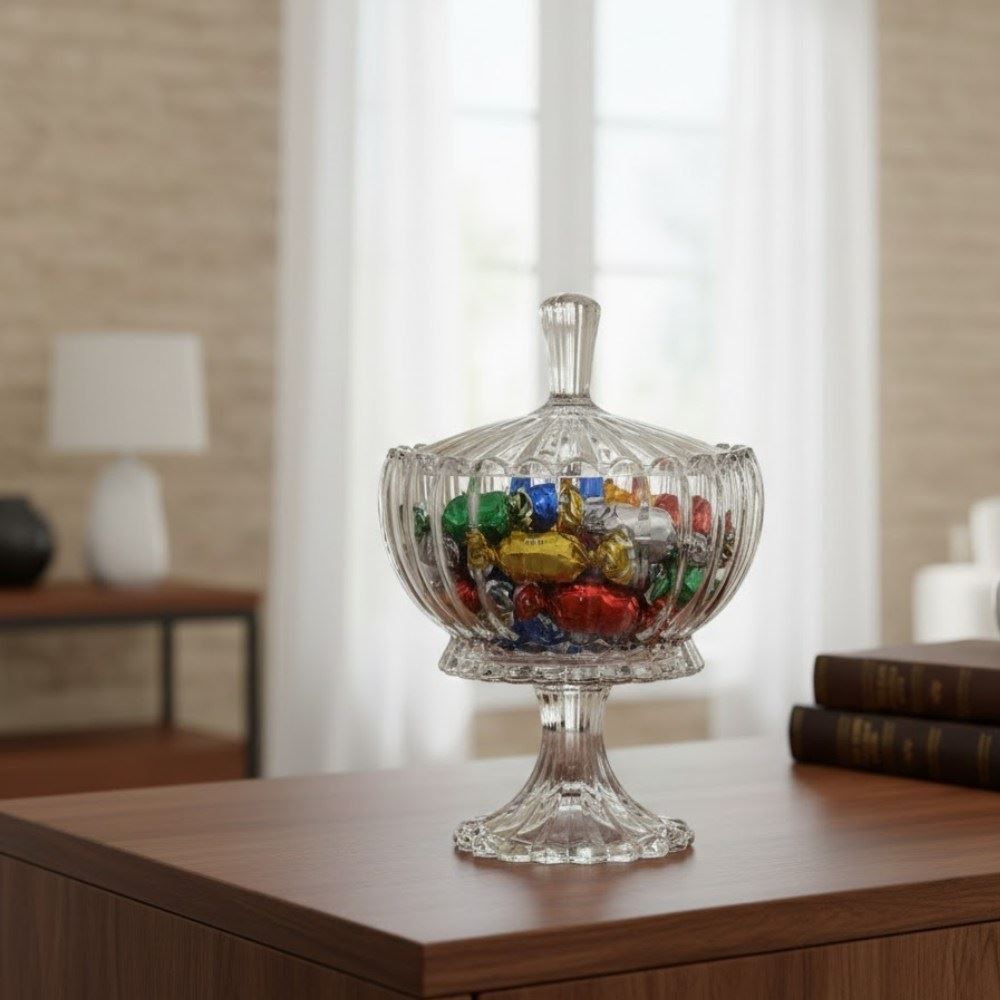 Bomboniere com Pé Cristal Geneva Wolff 25Cm - Transparente