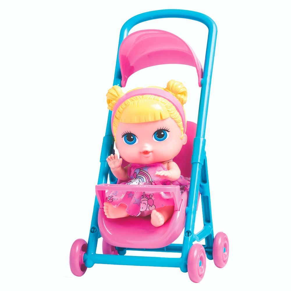 Boneca Baby Mini Com Carrinho Super Toys - Rosa