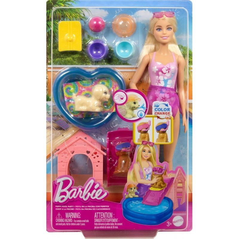 Boneca Barbie Festa Na Piscina Com Cachorrinhos Mattel - JBF35