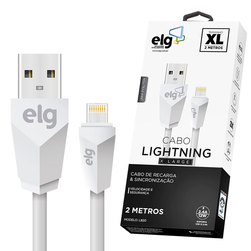 Cabo Lightning MicroUSB 2 Metros L820 ELG - Branco