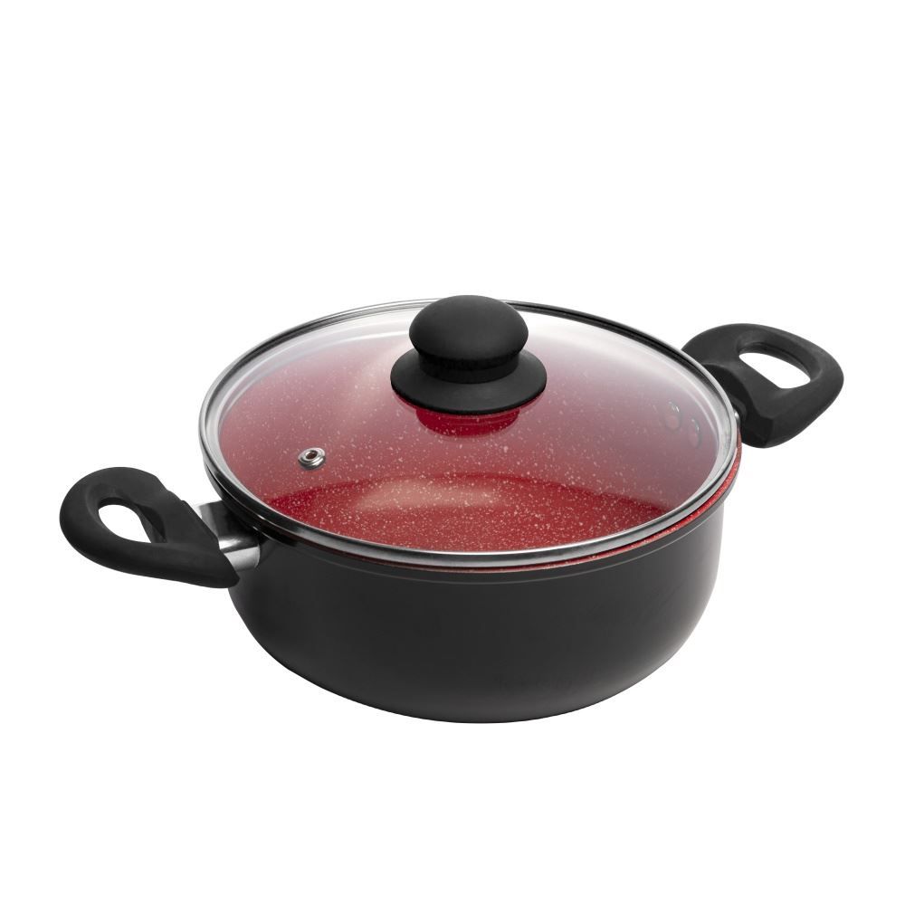 Caçarola Alumínio Com Revestimento Cerâmico De Indução Lyor 2,47 Litros - Preto e Vermelho