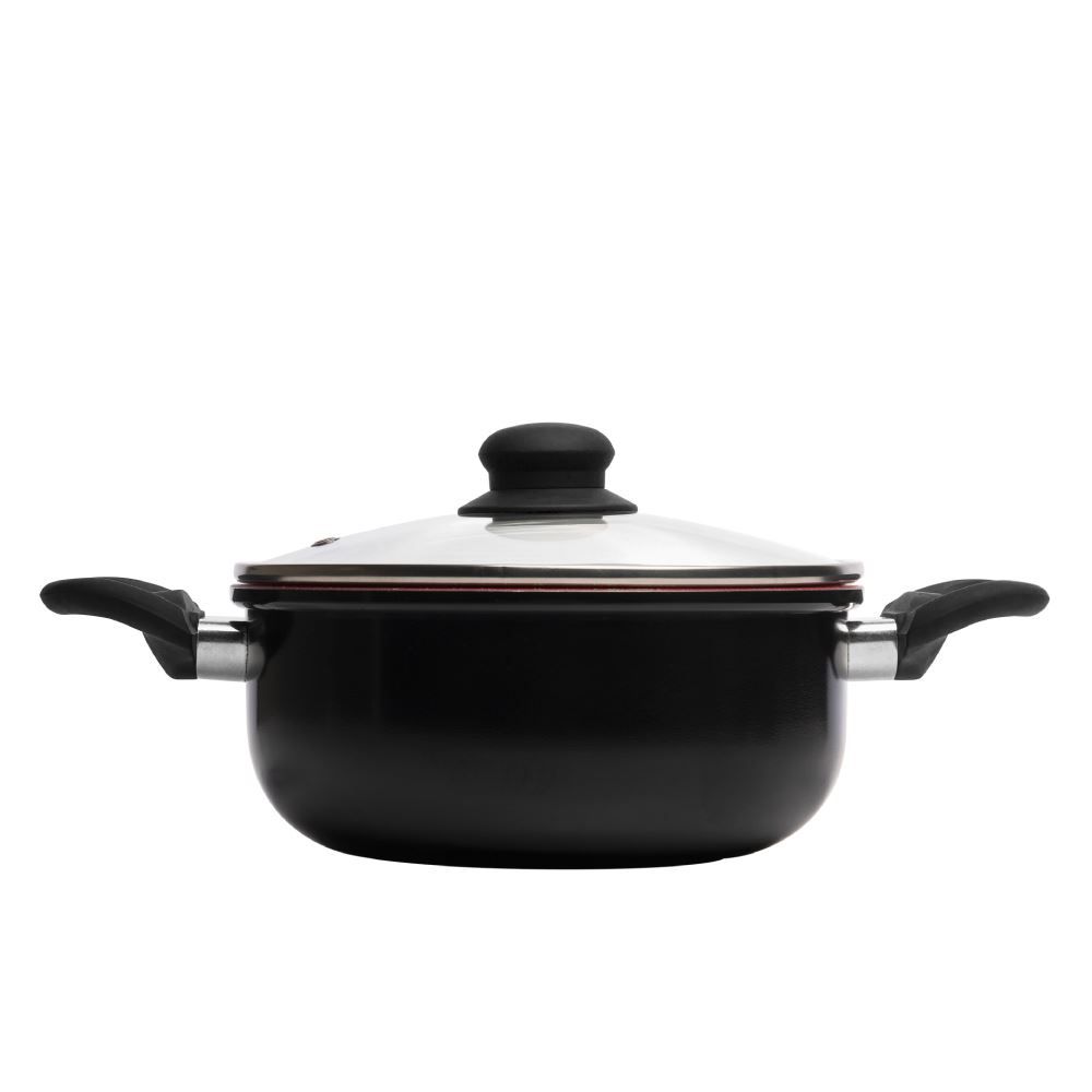 Caçarola Alumínio Com Revestimento Cerâmico De Indução Lyor 2,47 Litros - Preto e Vermelho