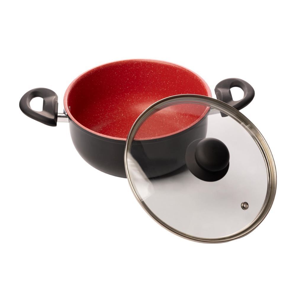 Caçarola Alumínio Com Revestimento Cerâmico De Indução Lyor 2,47 Litros - Preto e Vermelho