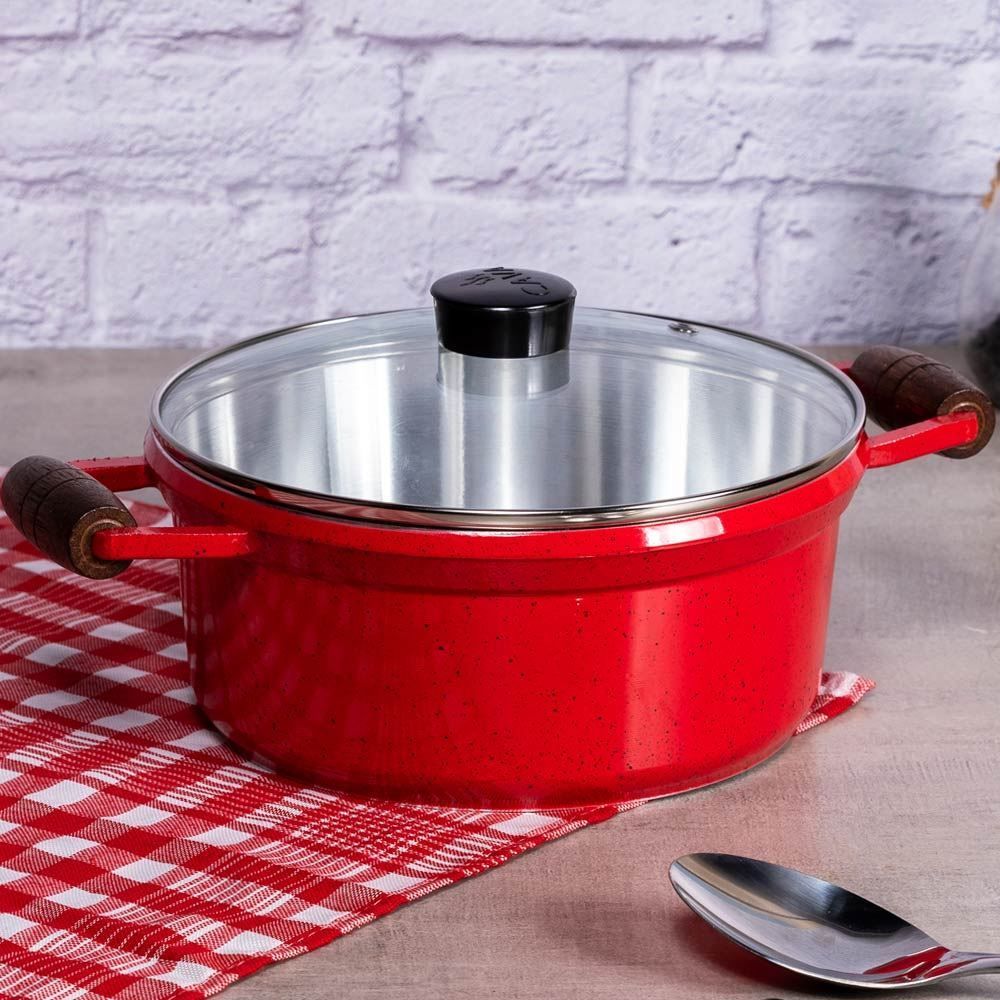 Caçarola Com Alça E Tampa De Vidro Cava 2,4Litros  - Vermelho