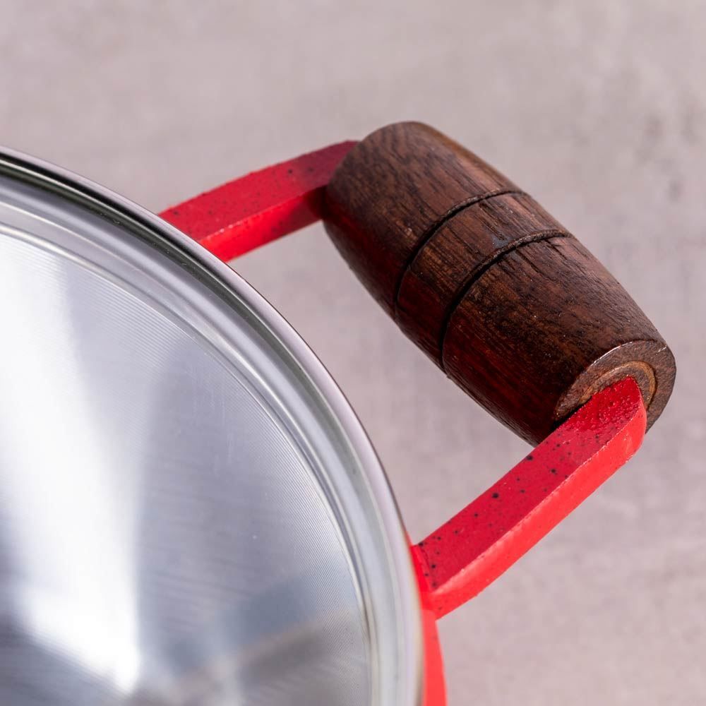 Caçarola Com Alça E Tampa De Vidro Cava 2,4Litros  - Vermelho