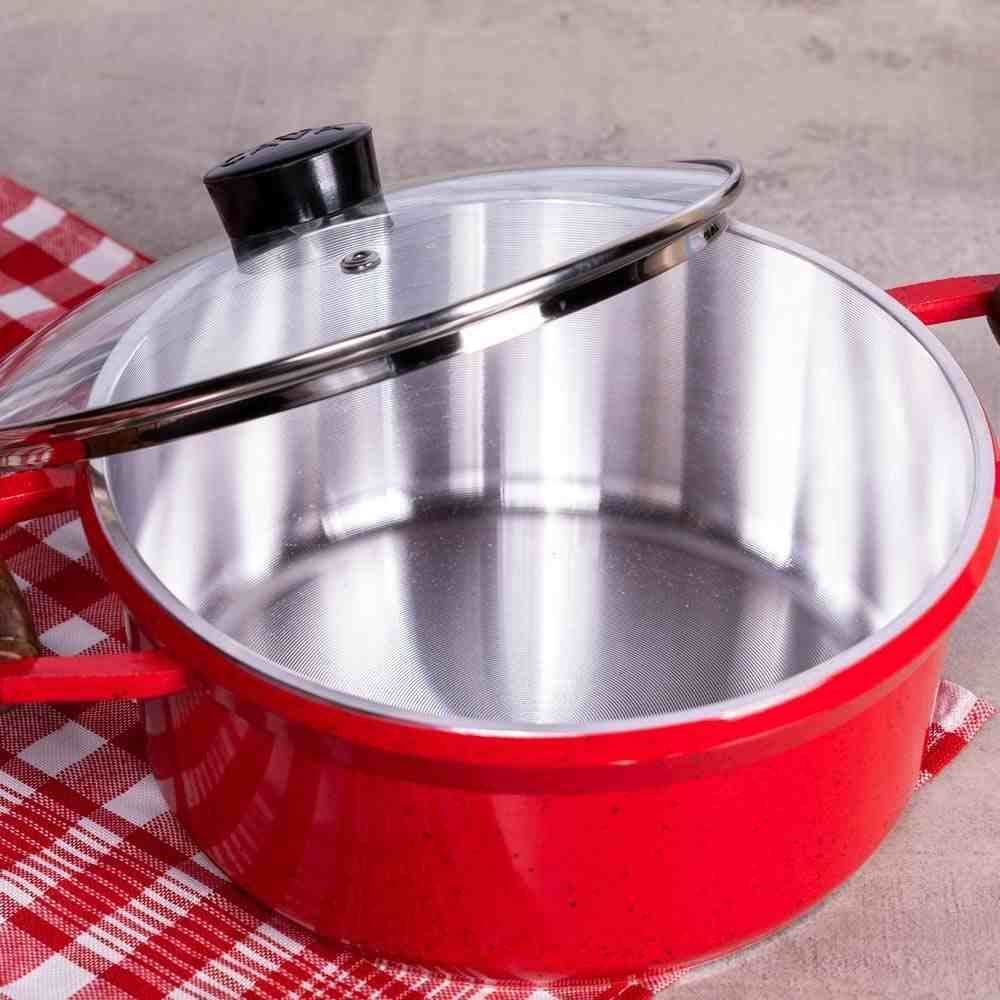 Caçarola Com Alça E Tampa De Vidro Cava 2,4Litros  - Vermelho