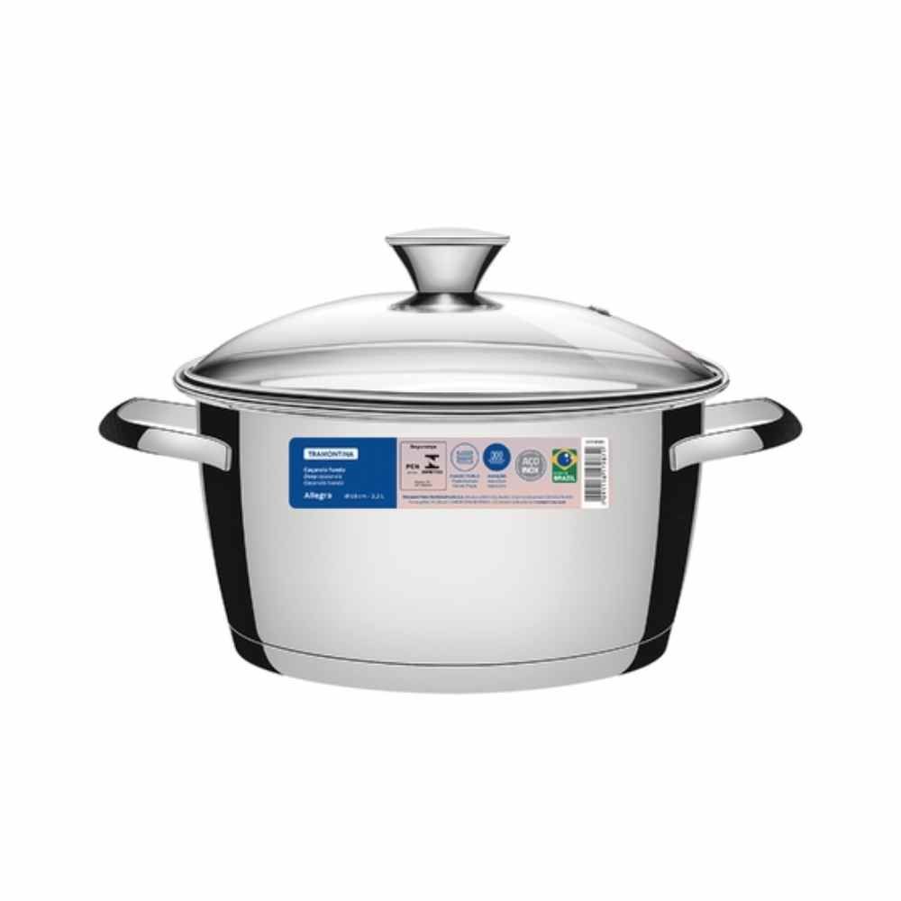 Caçarola Tramontina De Indução Inox Com Tampa Vidro 2,2L - Allegra