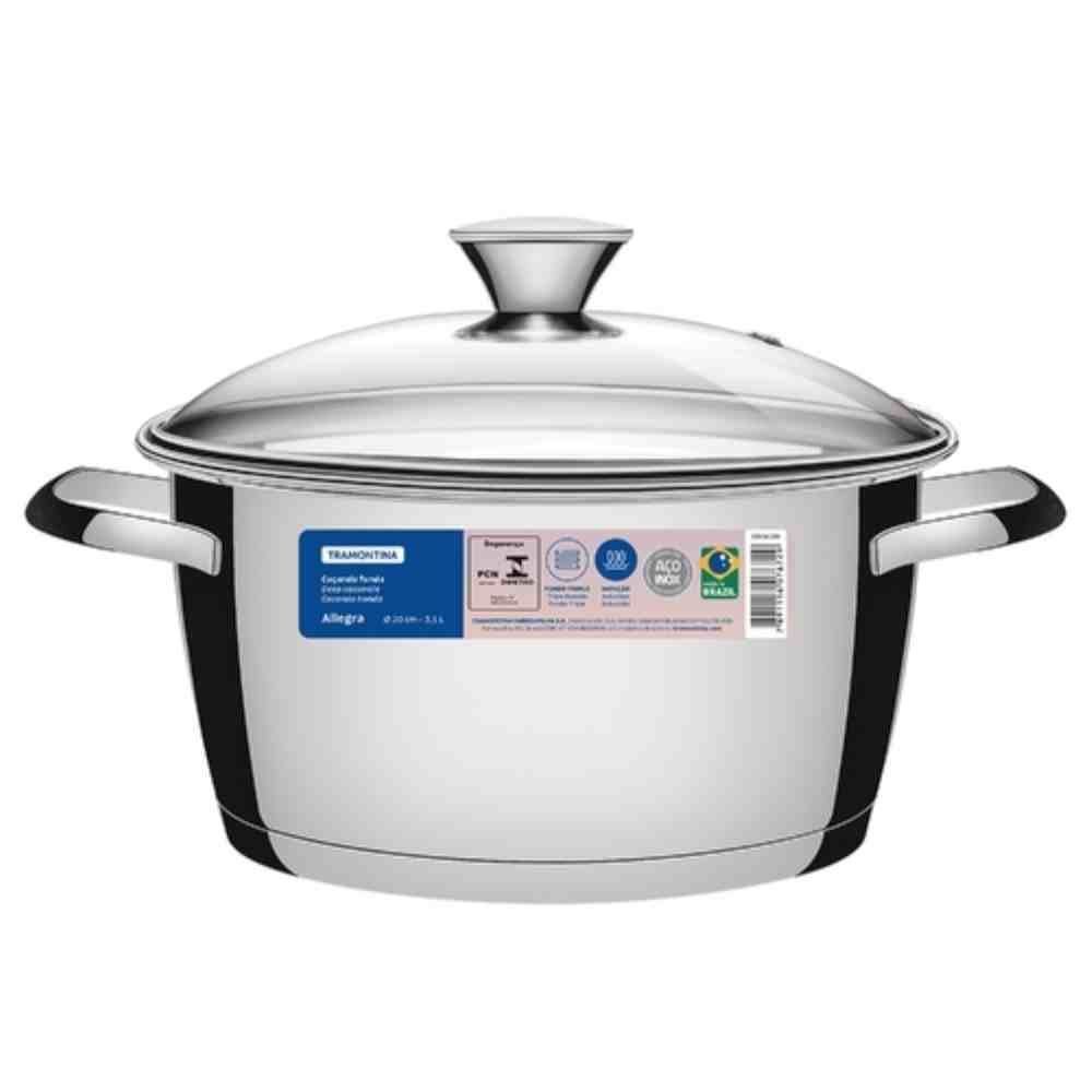 Caçarola Tramontina De Indução Inox Com Tampa Vidro 3,1L - Allegra