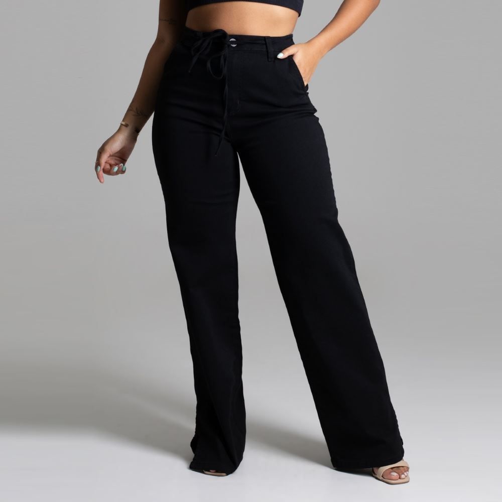 Calça Feminina Wide Leg  De Sarja Sawary