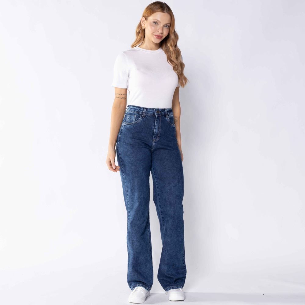 Calça Feminina Wide Leg Jeans Sawary