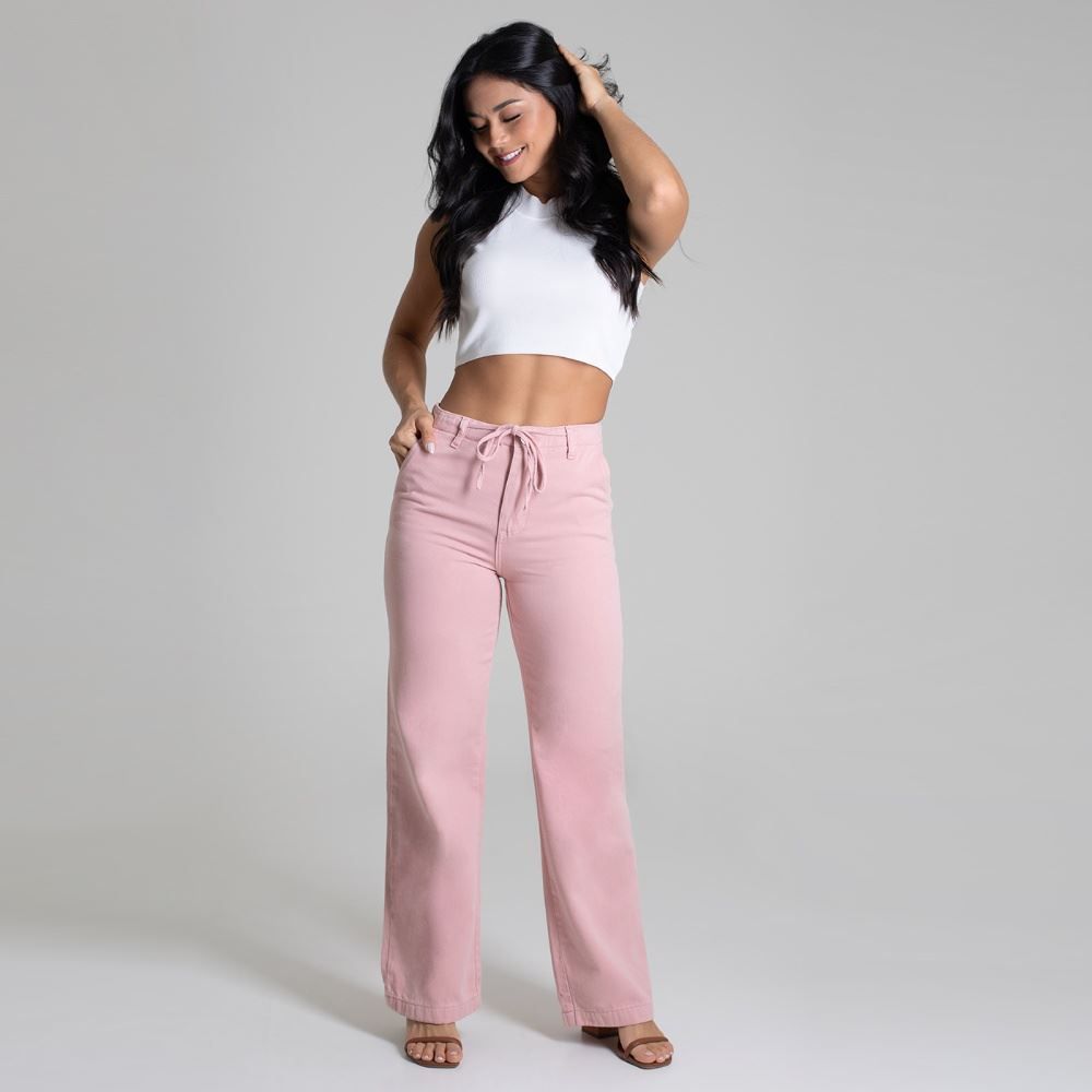 Calça Feminina Wide Leg De Sarja Sawary