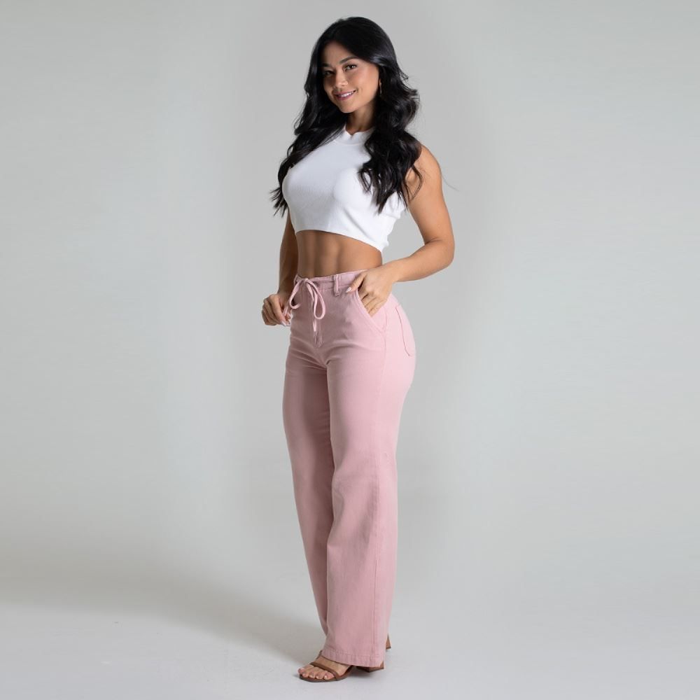 Calça Feminina Wide Leg De Sarja Sawary