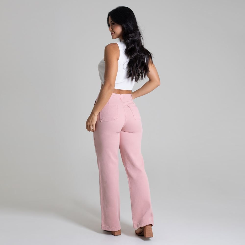 Calça Feminina Wide Leg De Sarja Sawary