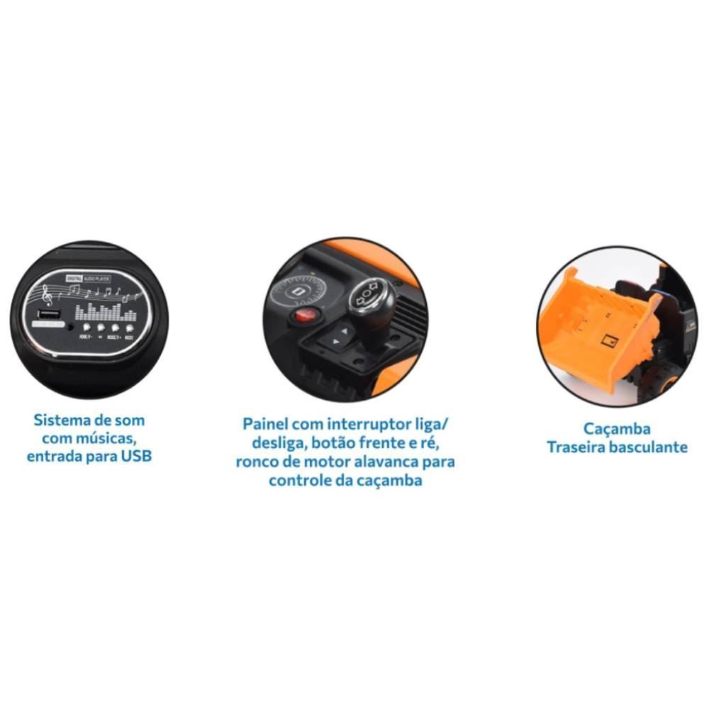 Caminhão Basculante Elétrico 12V Com Caçamba Brinquedos Bandeirante - 2945 - Laranja