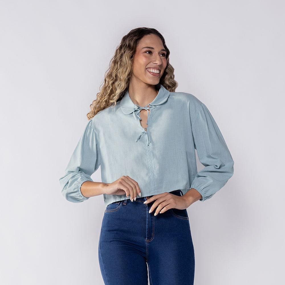 Camisa Feminina Cropped Com Laço Boby Blues