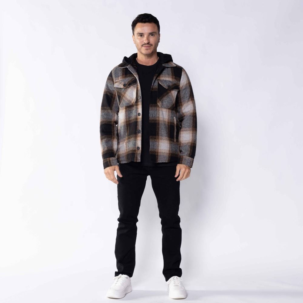 Camisa Masculina Xadrez De Flanela Com Capuz Thing