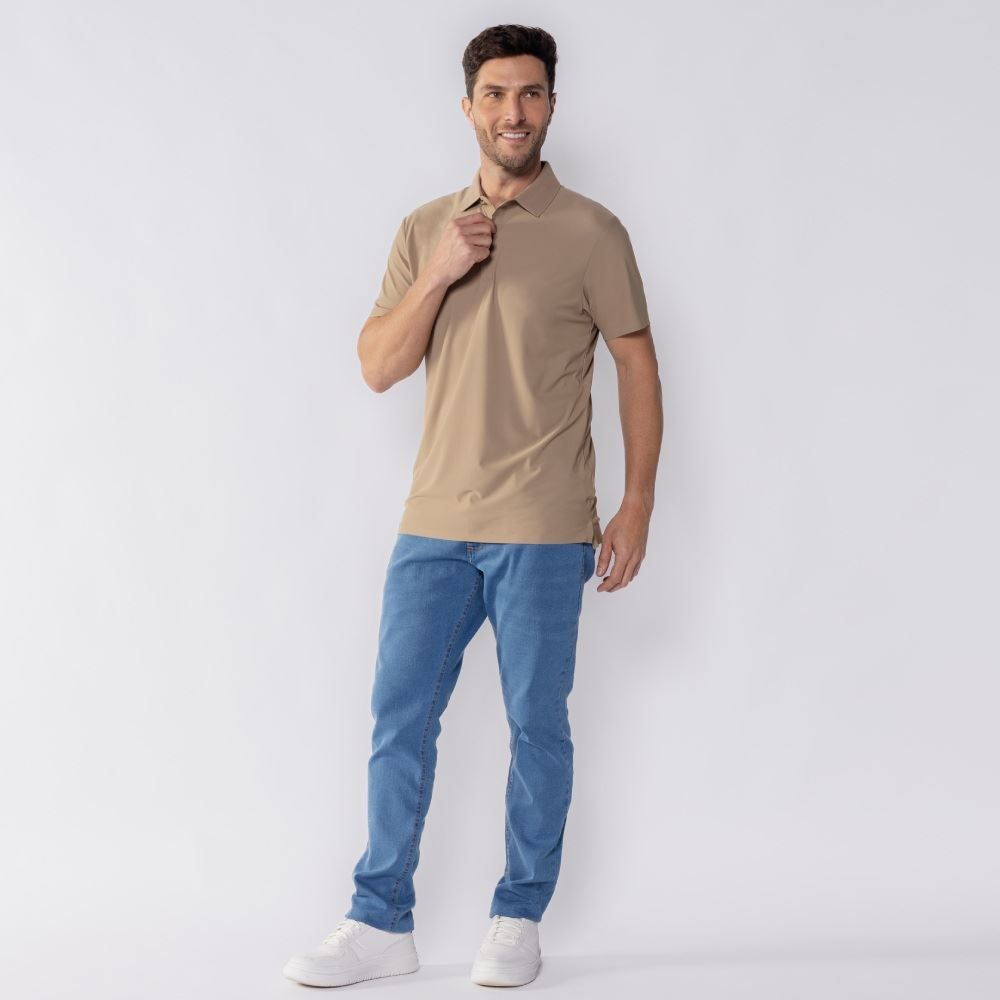 Camisa Polo Masculina De Poliamida Pacific Blue