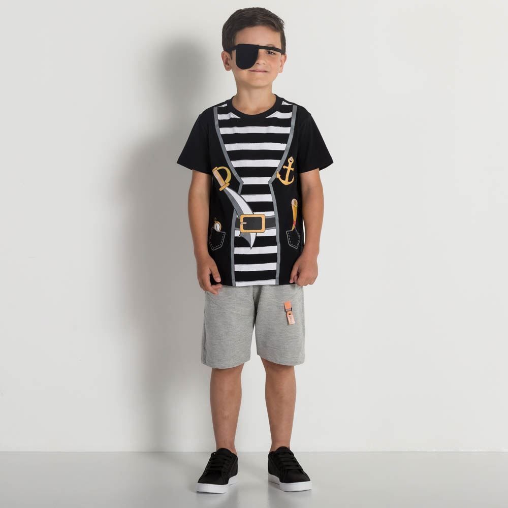 Camiseta 4 a 10 anos Malha Pirata Tapa Olho Hot Dog