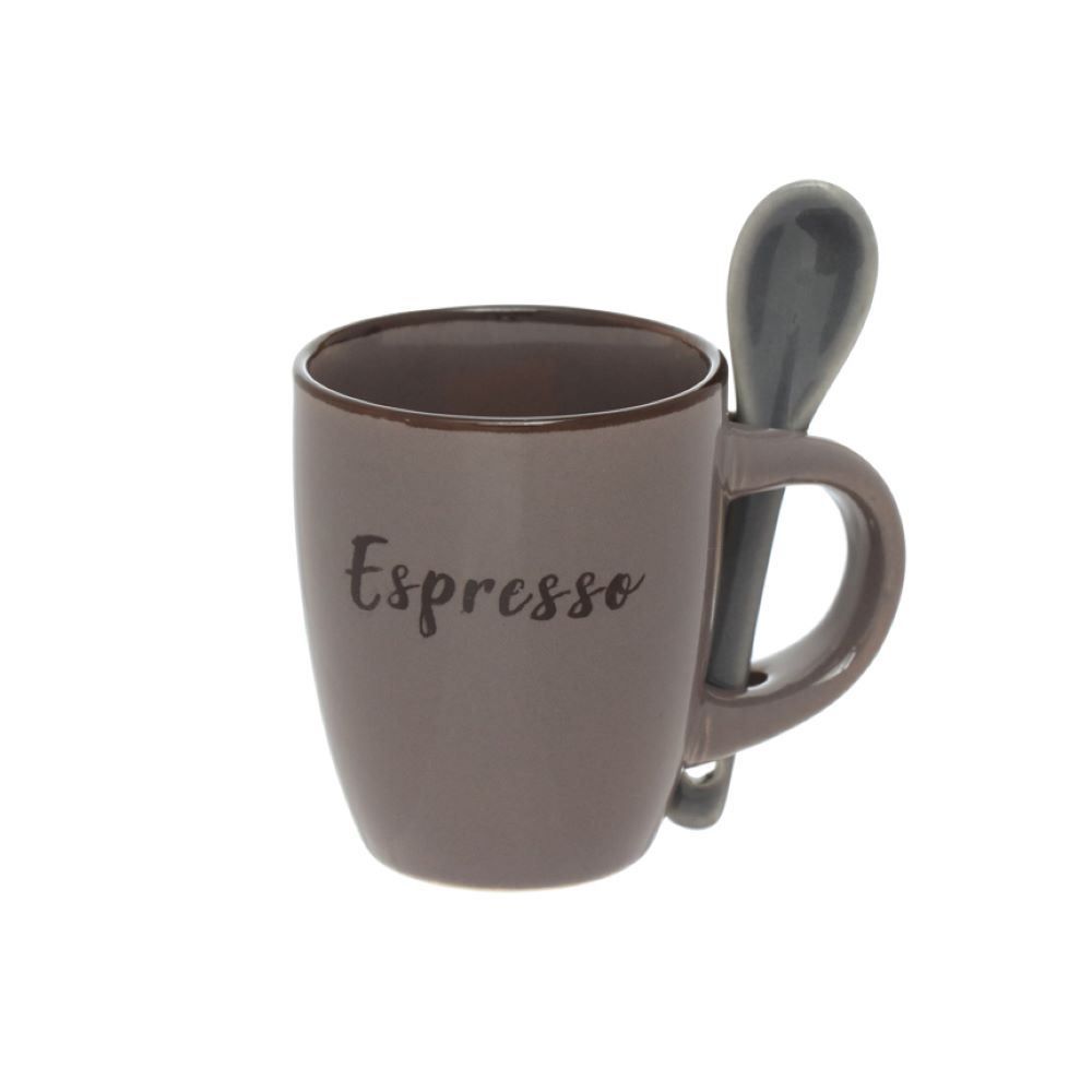 Caneca Com Colher De Cerâmica Rustic Marrom 100Ml Hauskraft - MARROM
