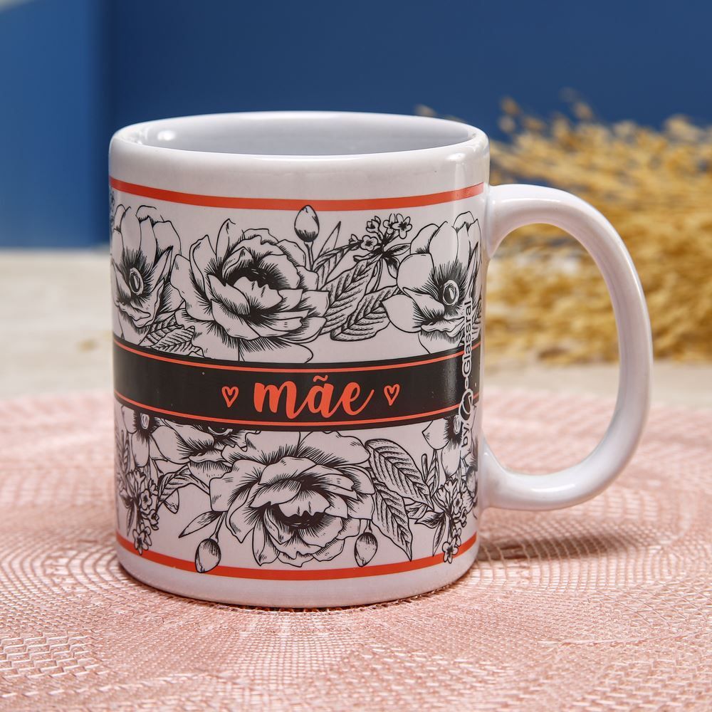 Caneca Em Cerâmica Mãe Glassral 300Ml - Flores Negras
