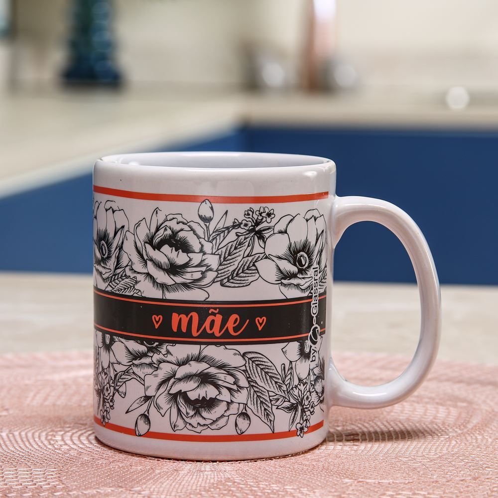 Caneca Em Cerâmica Mãe Glassral 300Ml - Flores Negras