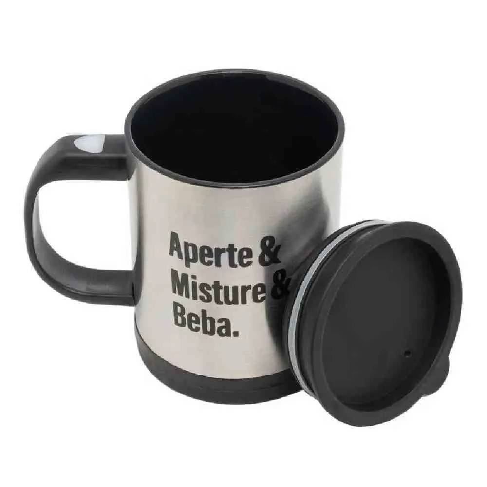 Caneca Mixer Com Tampa Lyor 380Ml - Aço Inox