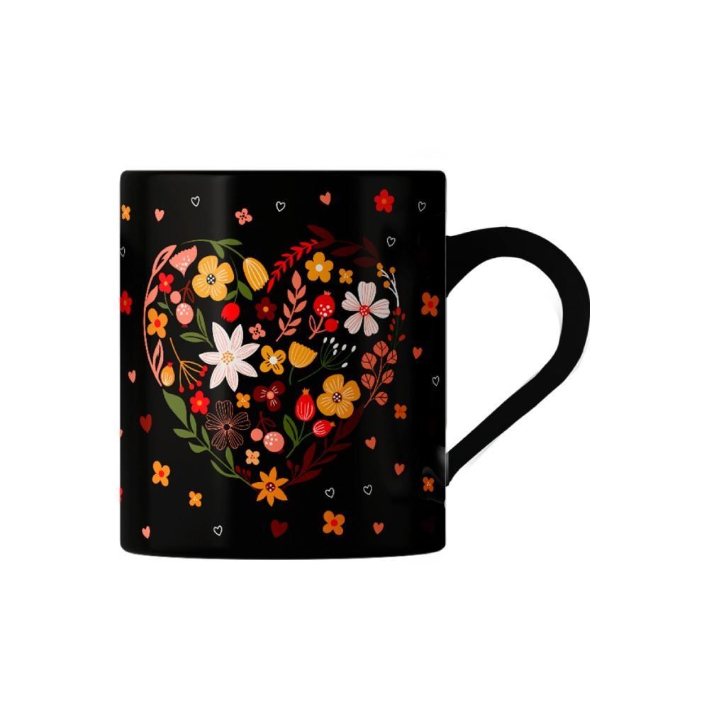 Caneca Preta Lv Porcelanas 300Ml - Preto Floral