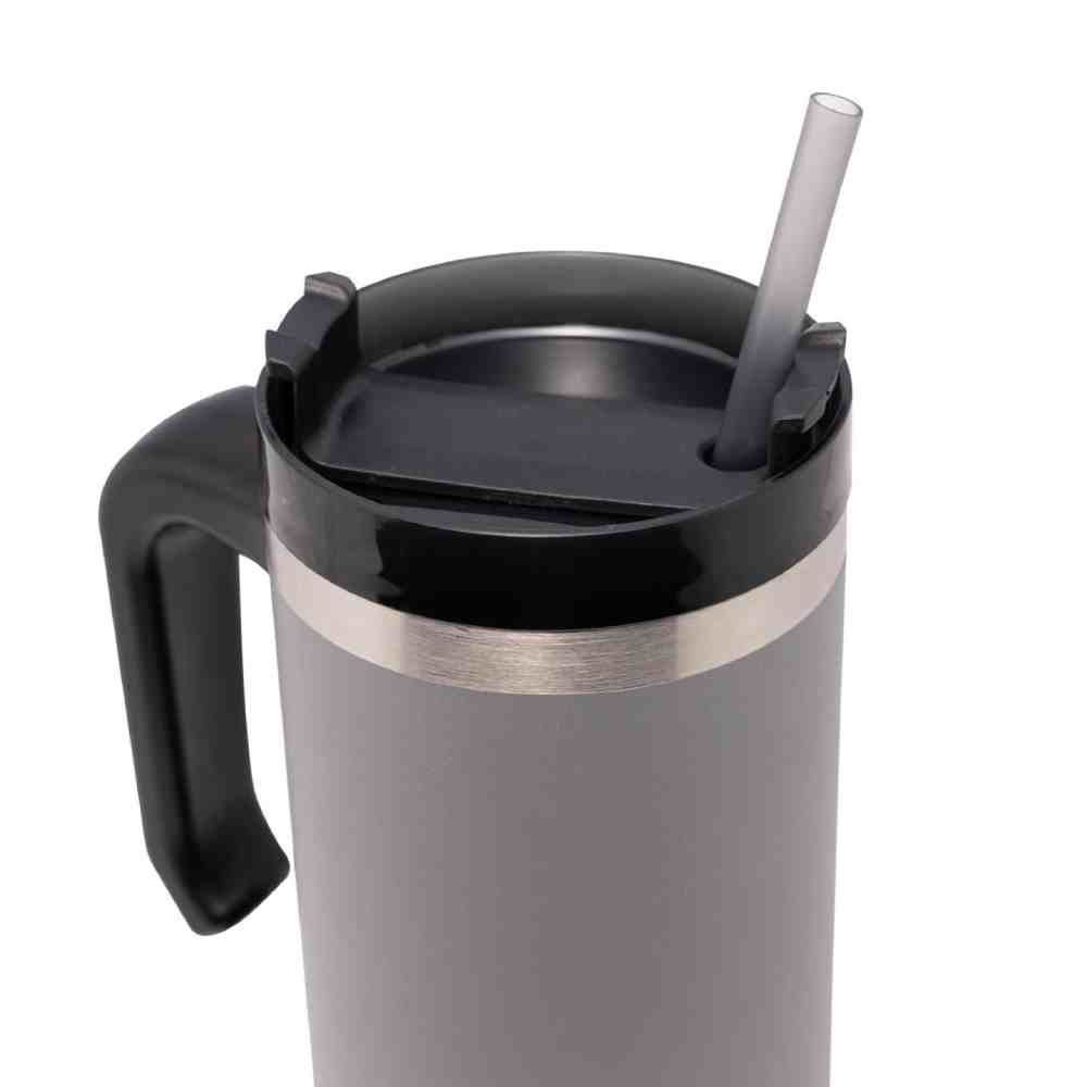 Caneca Térmica Slim Com Canudo Wolff 890Ml - Cinza