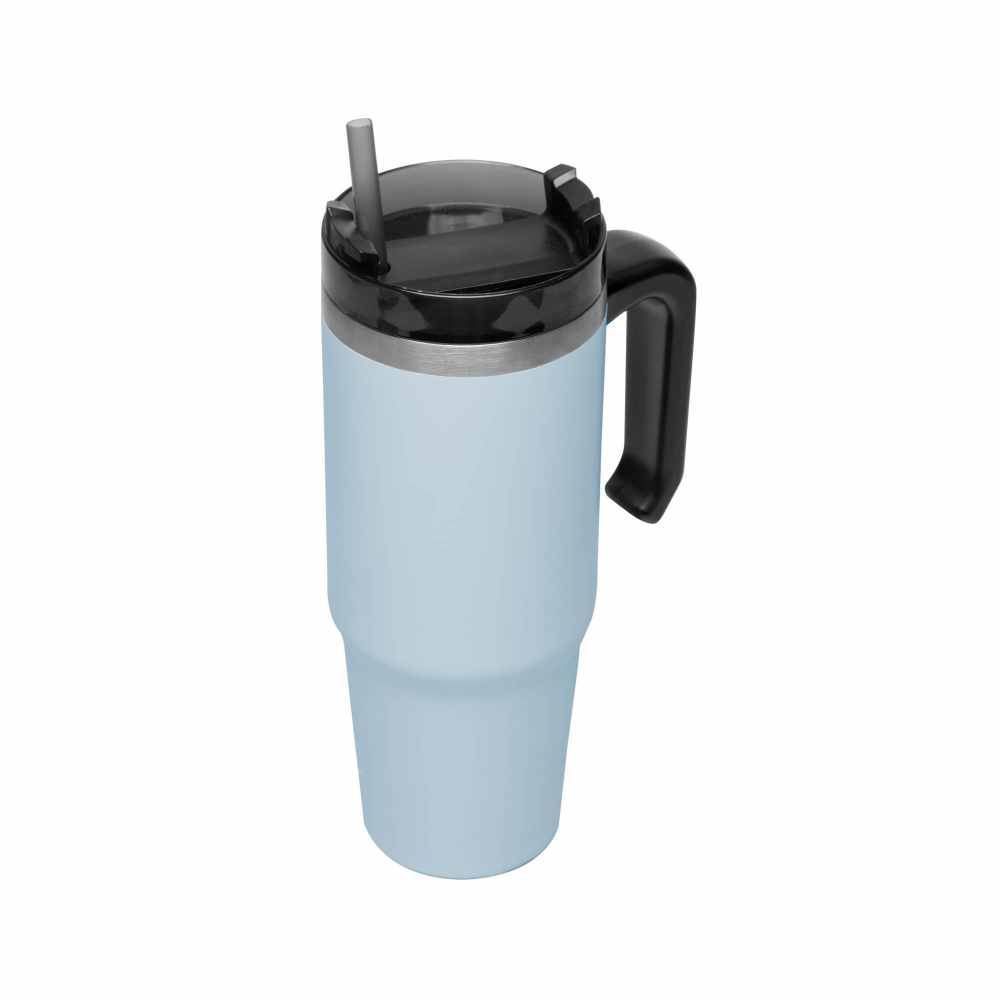 Caneca Térmica Slim Com Canudo Wolff 890Ml - Azul