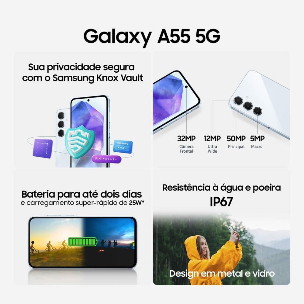 Celular Smartphone Galaxy A55 5G Octacore 8Gb Ram 256Gb - Azul Escuro
